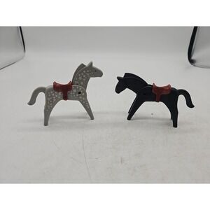 Playmobil Castle Grey Spotted Old-Style Horse - C26 Black Horse Lot Of 2